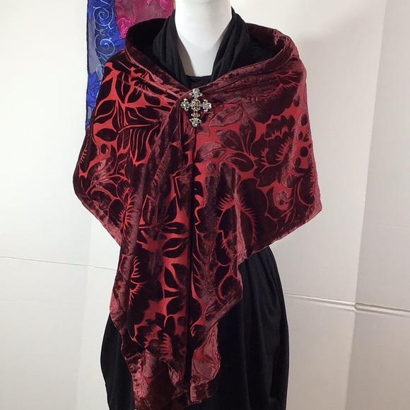 Calzeat of Scotland Accessories - Calzeat of Scotland deep burnished maroon red velvet scarf wrap